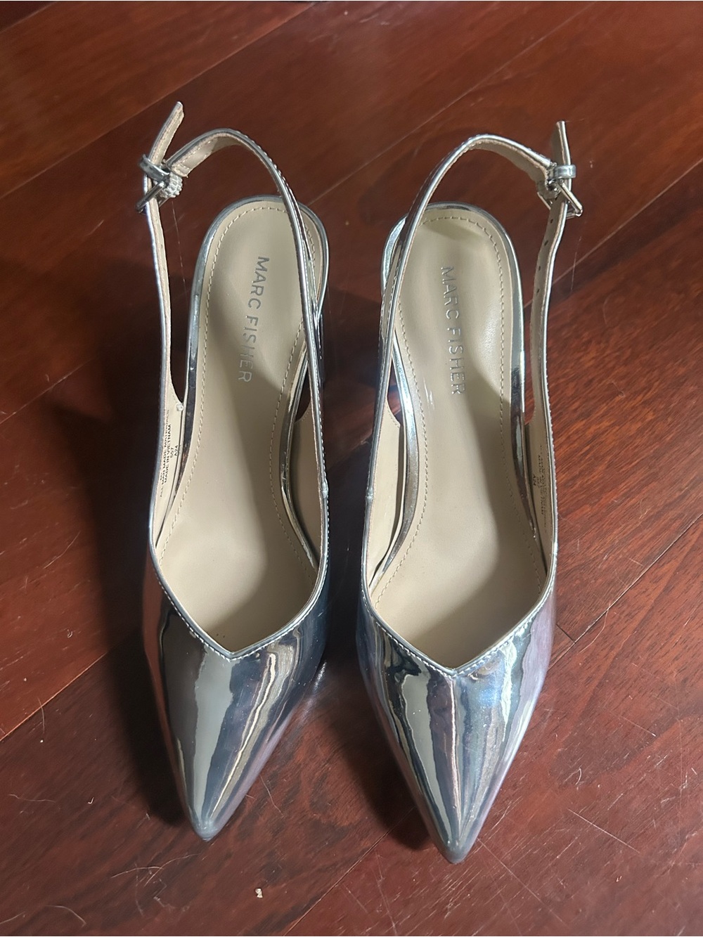 Marc Fisher Metallic Mirror-Effect Pointed Slingback Pumps